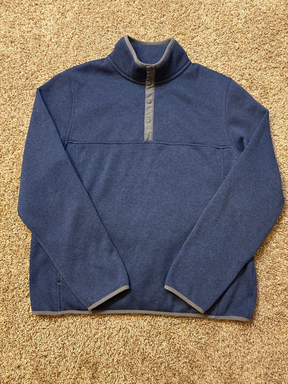 L.L. Bean Slightly Fitted Snap Front Fleece Pullover Mens Size Large Navy